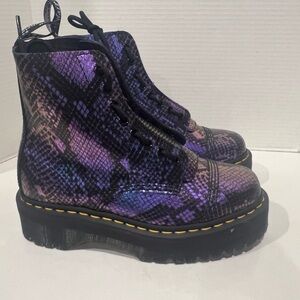 Dr. Martens Sinclair Boots Womens Size 8 Purple Snake Platform Zip Lace Up NEW